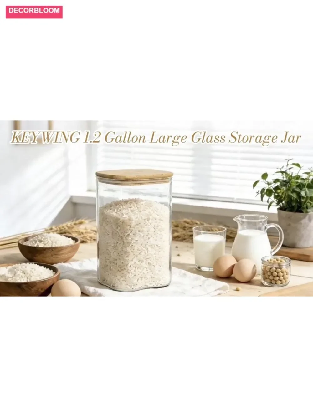 1.2 Gallon Glass Flour Storage Containers with Bamboo Lids Set of 2